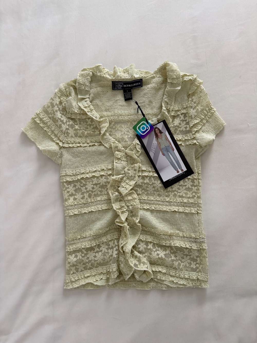 Lace Ruffle Short-Sleeve Top by Rich & Famous